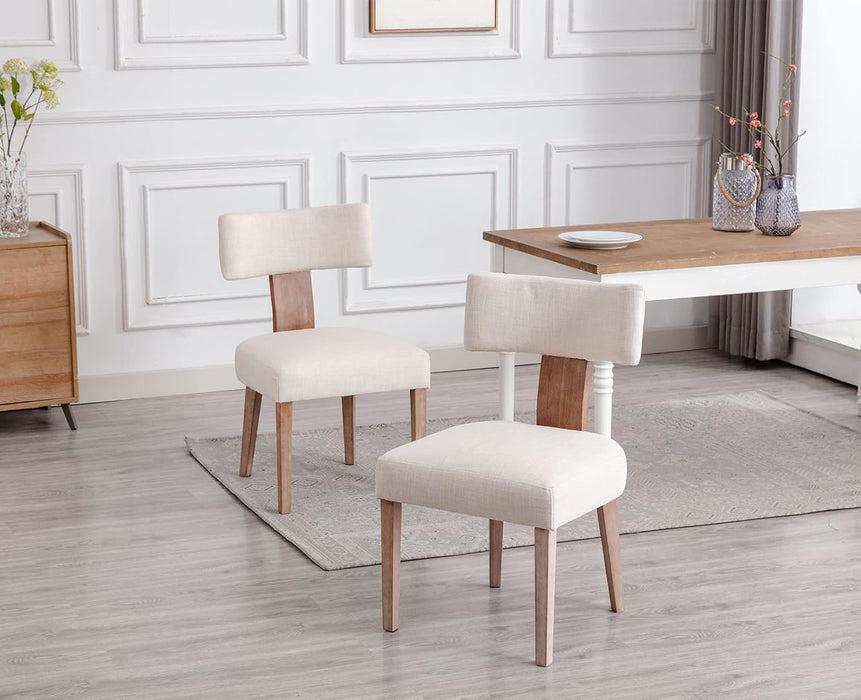 Mid Century Modern Dining Chairs Set of 2, Upholstered Wooden Dining Room Chairs, Farmhouse Kitchen Chairs, Accent Armless Side Chairs with Curved Back for Living Room, Beige Linen, 2PCS