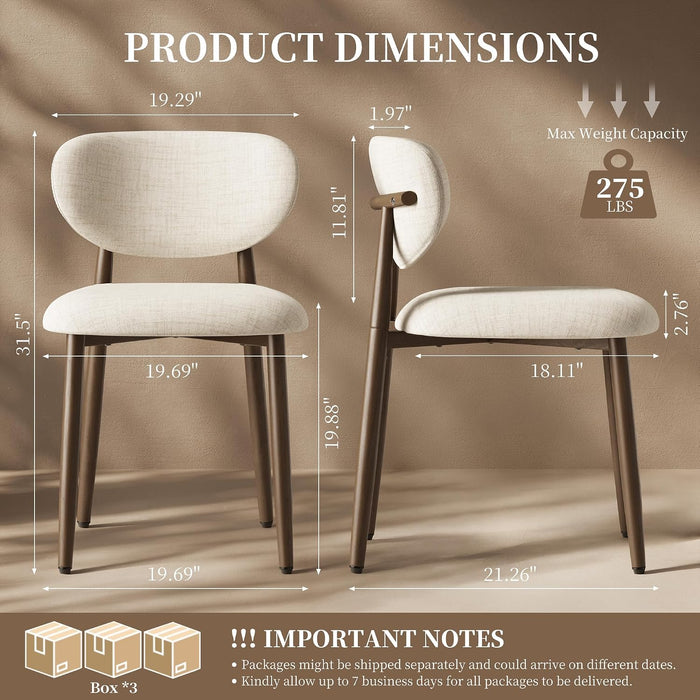 Upholstered Dining Chairs Set of 6 with Curved Back, Beige