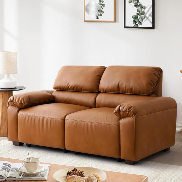 68 Inch PU Leather Loveseat MidCenturyModern Brown