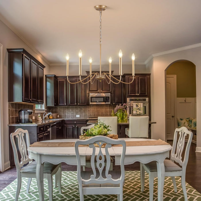 Golden Farmhouse Chandelier Dining Room Six Lights