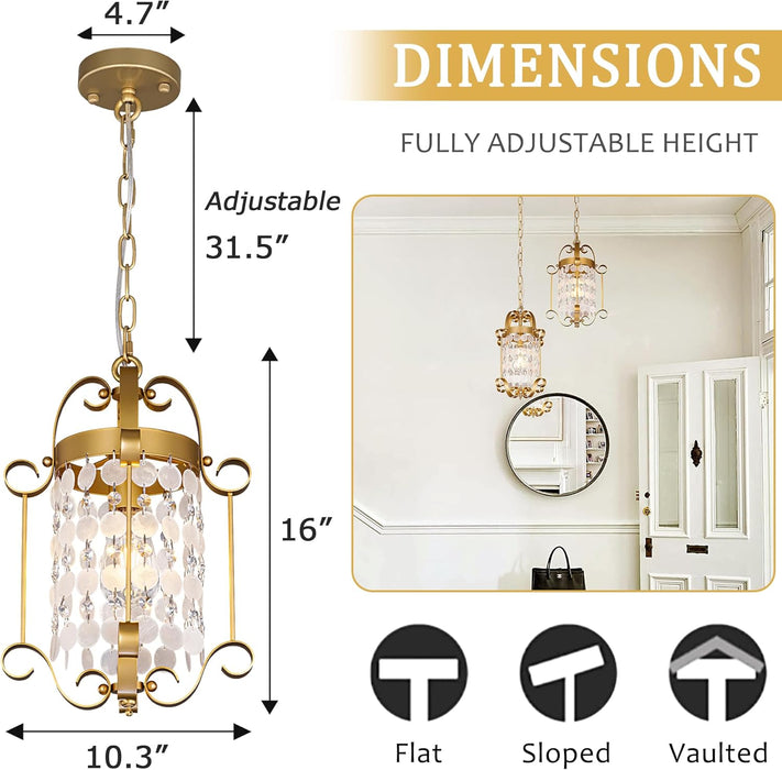 2 Pack Shell Pendant Lights, Modern Gold Capiz Shell Light Fixture Coastal Chandelier for Dining Room Nature Seashell Pendant Lighting for Kitchen Island Bedroom Foyer Entryway, 16"H X 10"Dia