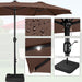 15 Ft Large Patio Umbrella with Solar Lights Double-Sided Outdoor Rectangle Market Umbrellas with 36 LED Lights/Base Included/Easy Crank for Patio Garden Yard Pool Lawn, Brown