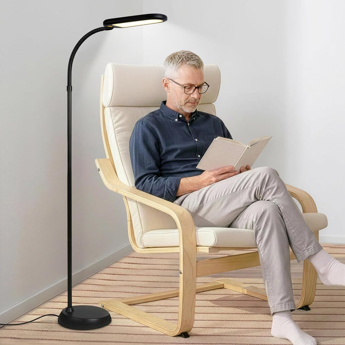 Litespan Slim LED Floor Reading Lamp - Tall with Adjustable Gooseneck, Dimmable for Living Rooms, Offices & Bedrooms - Black
