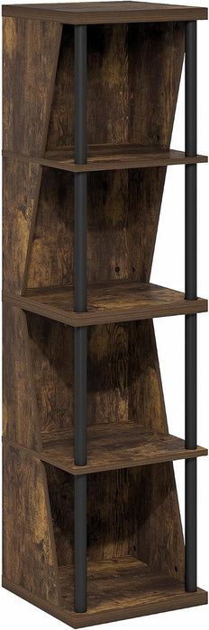 Flexi Book Shelf, 4-Cube Bookshelf, Standing Bookcase, Amber Pine | 15 X 15 X 58.4, DIY Stackable & Separable, Tall, Geometric, for Living Room, Home Office, Bedroom