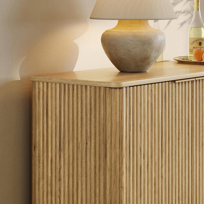 63" Fluted Sideboard Buffet Cabinet with Storage, Oak Modern Wood Credenza Media Console with 4 Doors, Mid Century Sideboard for Living Room Kitchen Entryway