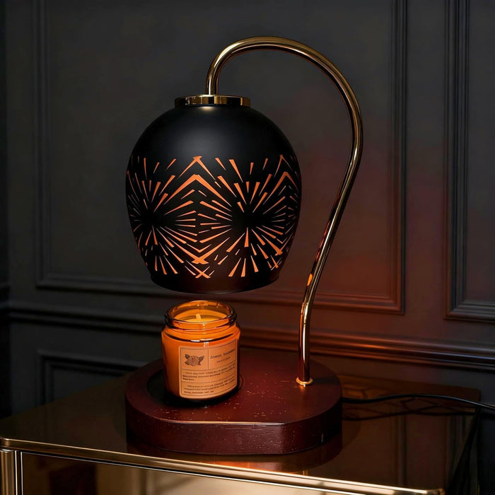 Candle Warmer Lamp with Dimmable, Black Hollow Glass Lampshade Birthday Gifts for Women Mom, House Warming Gifts New Home Decor, Wax Melt Warmer for Jar Candles （Including Candles and Bulbs）