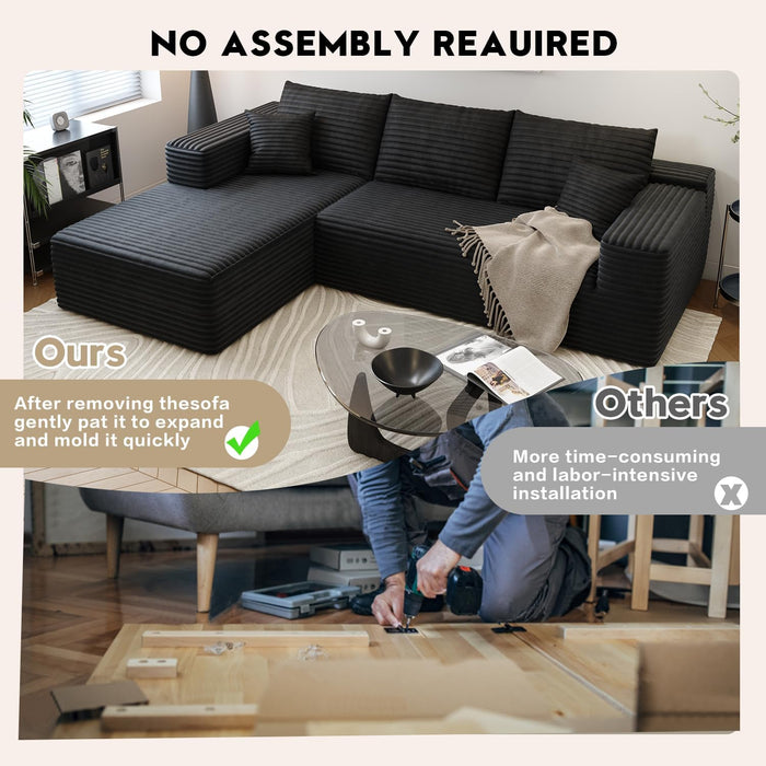 Black Cloudlike Sectional Sofa Featuring Left Chaise