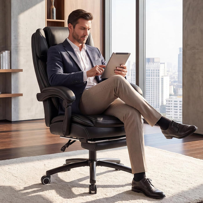 Executive Office Chair with Heat Massage, Footrest & Lumbar Support
