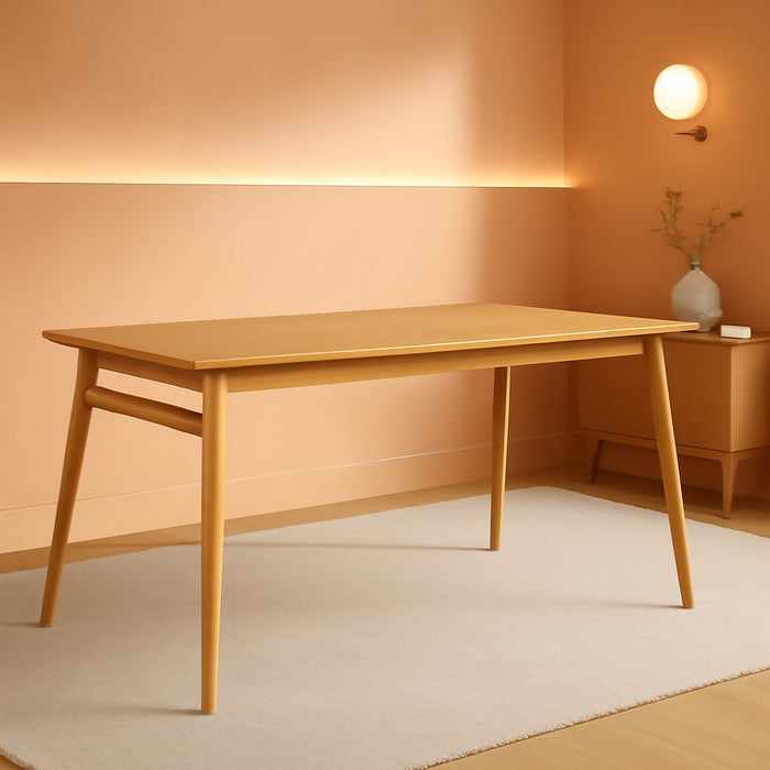Mid-Century Modern Solid Wood Tapered-Leg Dining Table, 59 Inch, English Ash