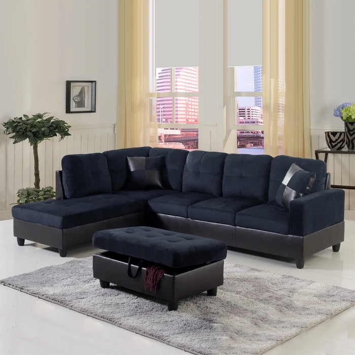 Lint&Pvc L Shaped Sectional Sofa, Sectional Couch Sofa, Modern Living Room Furniture Sets, Dark Blue and Brown(No Ottoman)