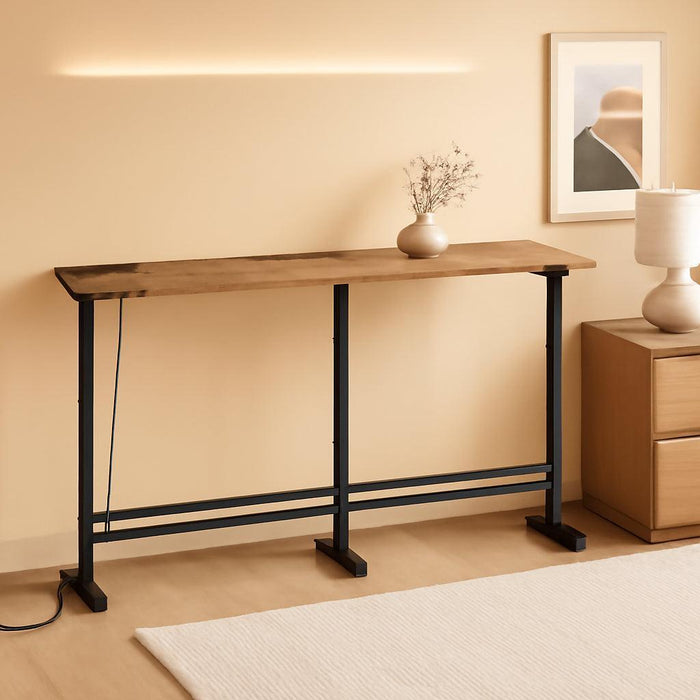 78.7" Console Table with Adjustable Height (27.6"-35.4") and Power Outlet, Skinny behind Couch Table, Narrow Long Sofa Table for Living Room, Hallway, Entryway, Rustic Brown and Black CT09UBR