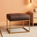 Decorative Large Square Gold Metal Ottoman | Ottoman Stool for Living Room & Bedroom | Decorative Home Furniture (Brown Faux Leather)