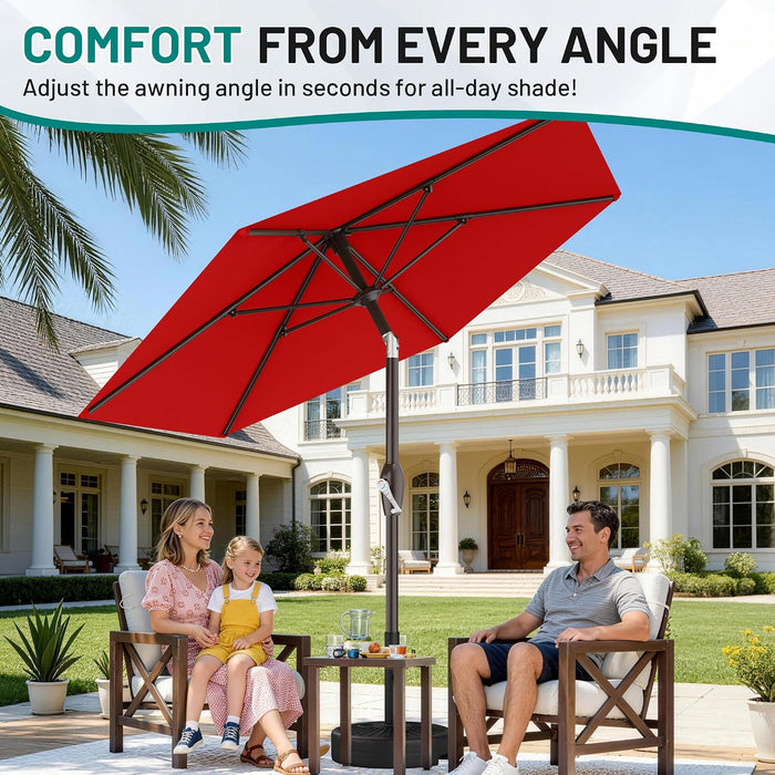 7.5FT Patio Umbrella Table Market Umbrella W/Tilt and Crank Heavy-Duty round Outdoor Umbrellas for Garden, Deck, Backyard,And Pool, Red
