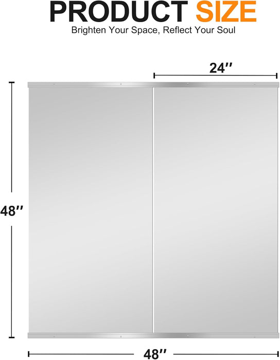Home Gym Mirror,48''X24''X2Pcs Silver,Large Full Body Tempered Glass Frameless, Wall-Mounted for Gym, Yoga, Garage, Bedroom, Bathroom