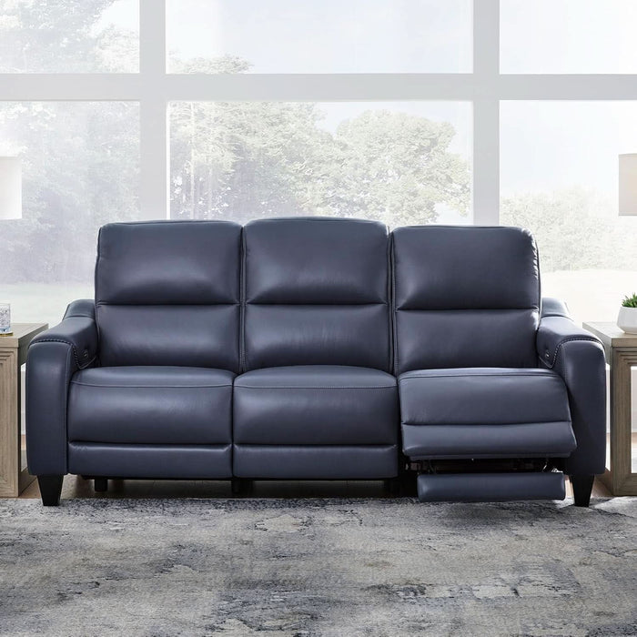 Mercomatic Contemporary Leather Match Wall Hugger Power Reclining Sofa with Adjustable Headrest and USB Ports, Blue
