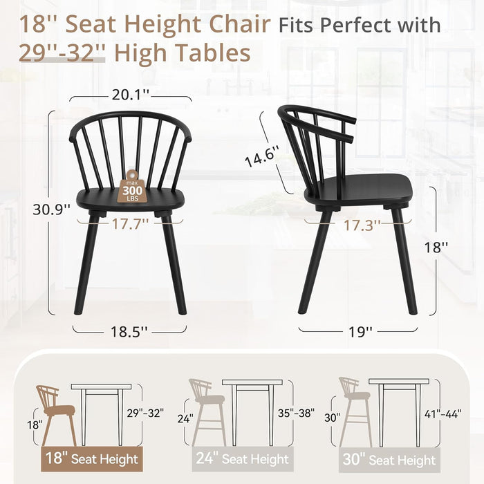 Black Dining Chairs Set of 4, Farmhouse Wood Dining Chairs with Semicircular Backrest, Spindle Dining Chair for Kitchen and Dining Room, 18 Inch