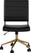 Ivy Armless Swivel Task Chair for Home Office in Black Faux Leather with Polished Brass Frame