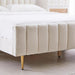 Queen Size Elton Velvet Platform Bed, Upholstered Bed Frame with Vertical Channel Tufted Headboard Footboard, Strong Wood Slats, No Box Spring Needed, Ivory (Queen)