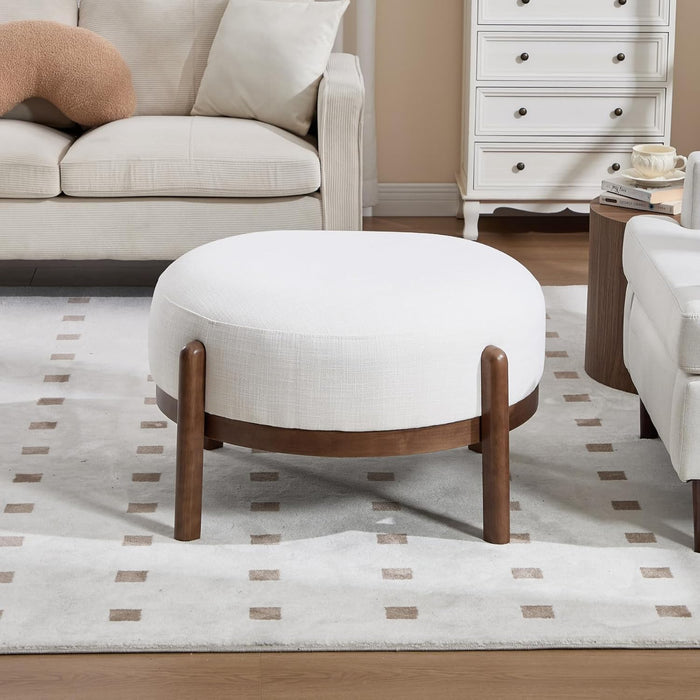 Modern Ottoman, Soft Sherpa Fabric Footrest Bench with Solid Wooden Legs Single Seat for Living Room Bedroom, Beige