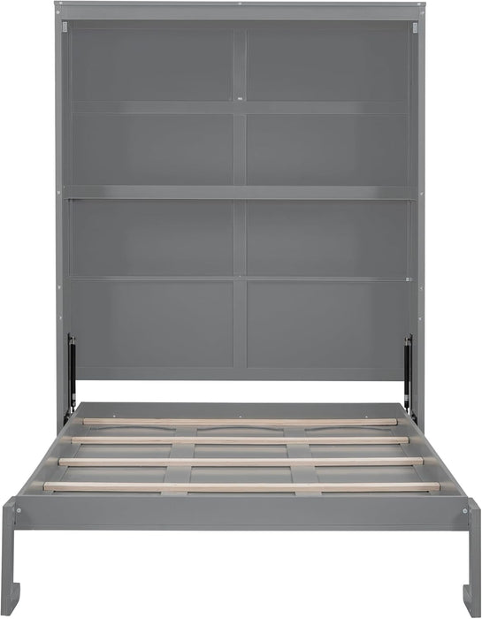 Full Size Murphy Bed Wall Bed with Shelves and Mattress Holder,Wood Hideaway Cabinet Chest W/Slat Support,Can Be Folded,For Small Room,Dorms,Gray