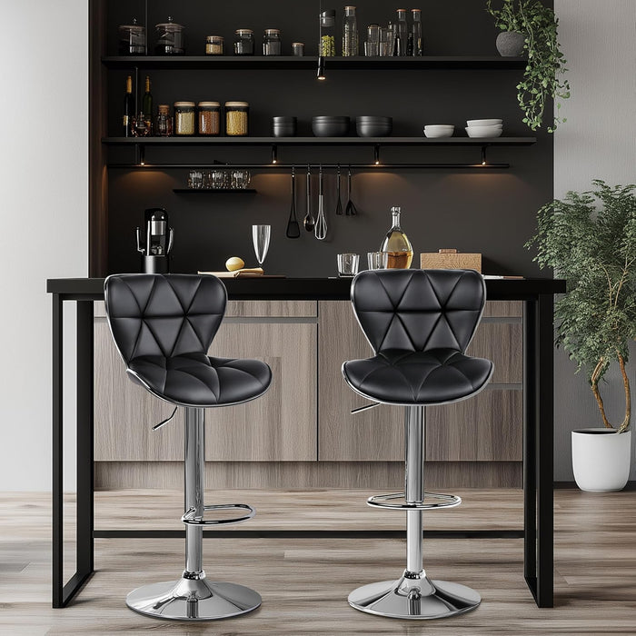 Bar Stools Set of 2, Adjustable PU Leather Swivel Barstools with Shell Back, Bar Chairs with Footrest for Home Kitchen, Black