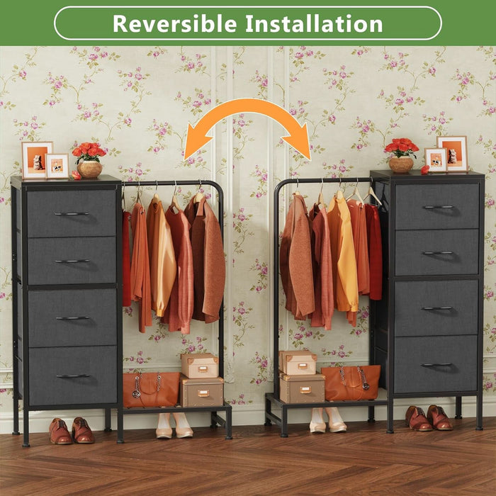 dresser for clothes Dresser With Hanging Rack 44 Inch Tall Grey Four Drawer