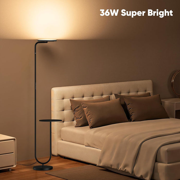 36W LED Floor Lamp with Table, Super Bright Standing Lamp, Modern Stepless Dimmable Torchiere Tall Lamp with Remote Control, 350°Rotating Head Floor Lamp for Living Room, Bedroom, Office