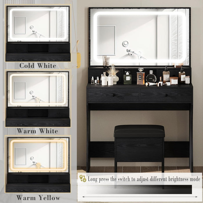 Black IntegratedLED Vanity Desk With Illuminated Mirror