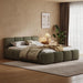 Queen Size Boucle Platform Bed with Thick Headboard and Footboard, Block Style Upholstery Grounded Bed Frame, Green