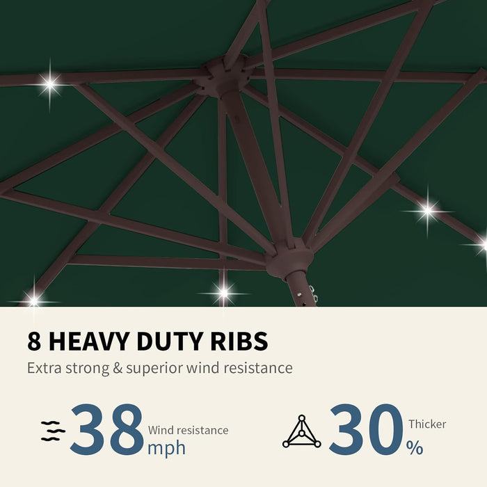 9FT Patio Umbrella with Solar Lights,Outdoor Market Umbrella with Tilt and Crank, LED Lighted Table Umbrella for Garden,Deck,Backyard,Pool,Beach