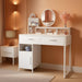 Vanity Desk, Small Vanity Desk with Power Outlet, Makeup Desk with Drawers and Cabinets, Vanity Set with Storage Shelves for Bedroom, No Mirror, White