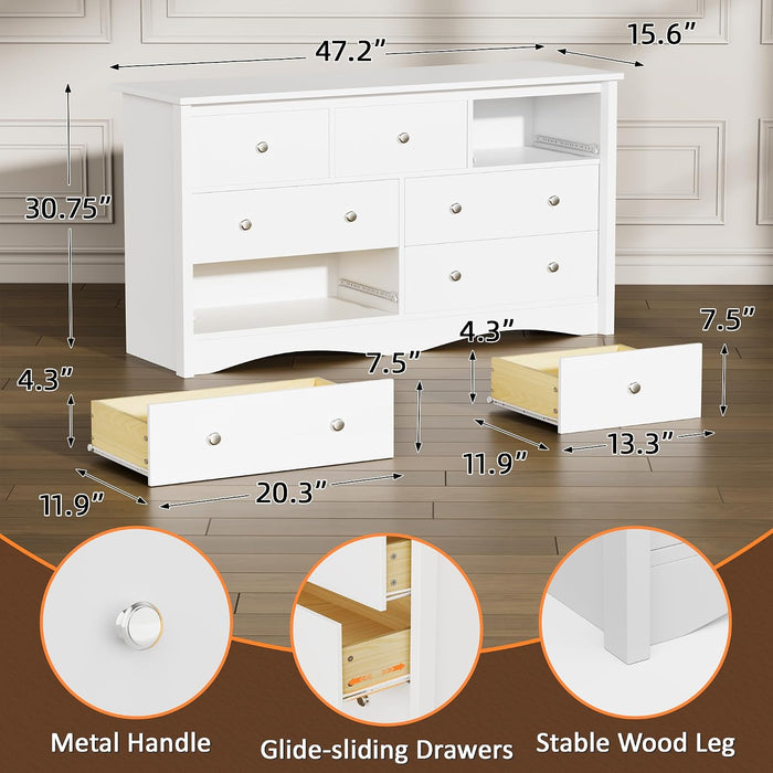 Dresser for Bedroom, 7 Drawer Dresser, White