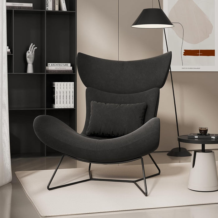 Wingback Accent Chair with Removable Back Cushion,Mid Century Modern Reading Arm Chair with Metal Legs,High Back Armchair Single Sofa for Living Room,Bedroom,Entryway,Reading Nook, Velvet Fabric Beige