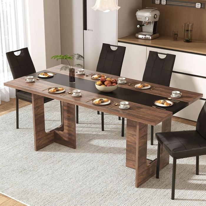 7 Pieces Dining Table & Chairs Set for 4-8 People, 71 Inch Kitchen Table with 6 Chairs, Rectangle Dining Table with Wooden Legs for Dining Room, Living Room, Brown