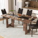 7 Pieces Dining Table & Chairs Set for 4-8 People, 71 Inch Kitchen Table with 6 Chairs, Rectangle Dining Table with Wooden Legs for Dining Room, Living Room, Brown