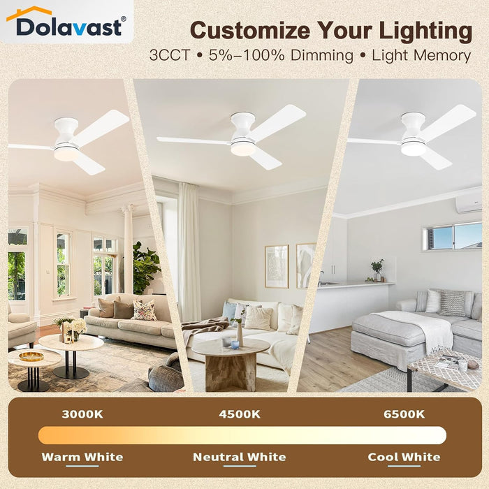 FortyEightInch Flush Mount Ceiling Fan With LED