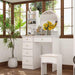 5-Drawers White Makeup Vanity Table Set with Stool Dressing Desk Vanity Wood with round Mirror Storage Shelves