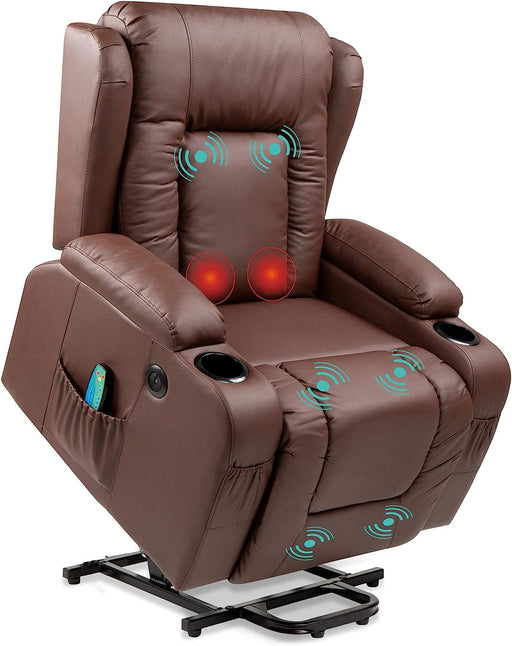 Power Lift Recliner Massage Chair with USB, Heat, and Cupholders