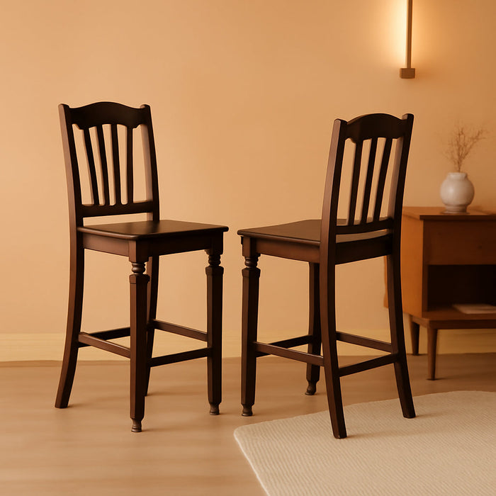 CHS-MAH-W Chelsea Counter Height Barstools - Slat Back Wooden Seat Chairs, Set of 2, Mahogany