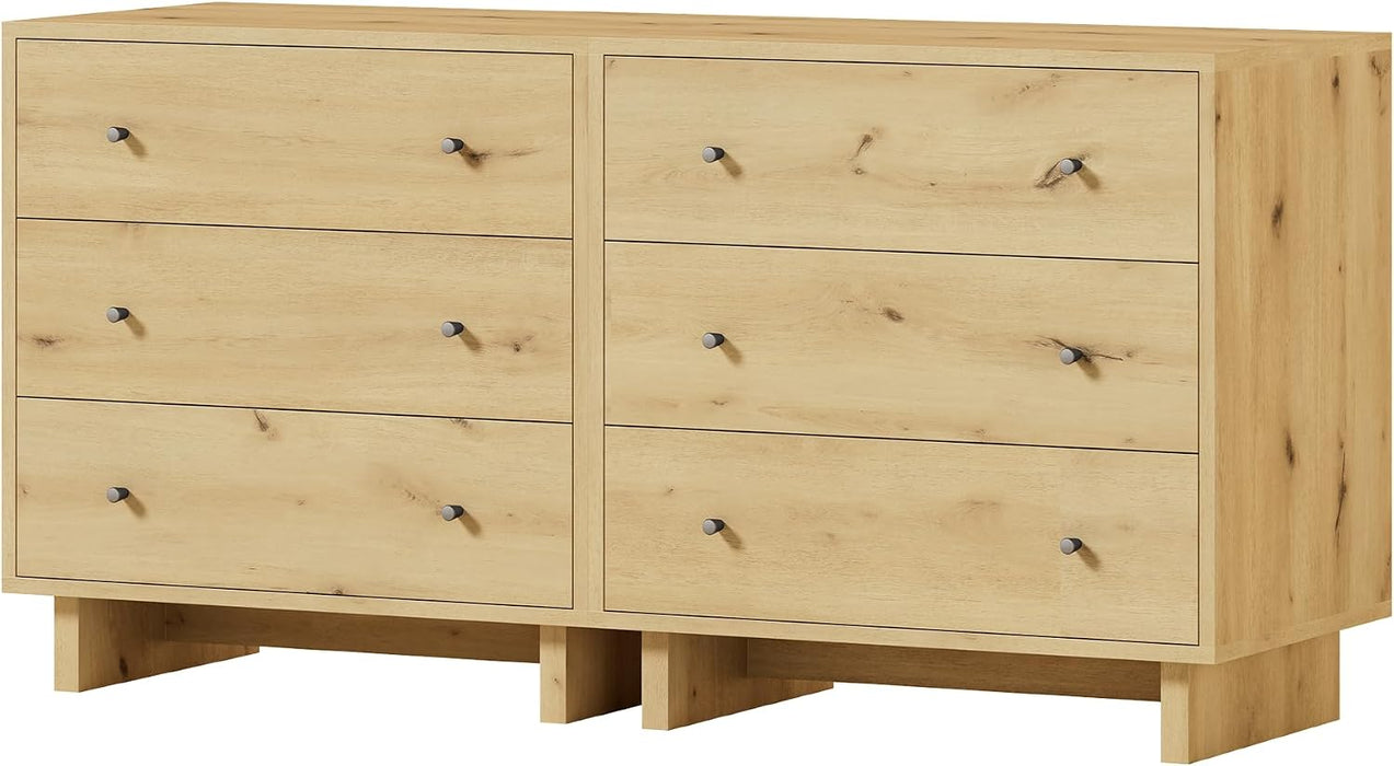 6 Drawer Dresser, 63In Wood Dresser for Bedroom, Oak Dresser Drawer
