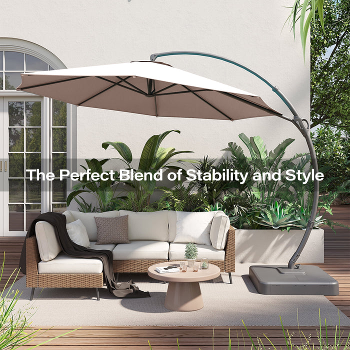 11FT Deluxe Patio Umbrella with Base, Large Cantilever Curvy Umbrella with 360° Rotation, Champagne