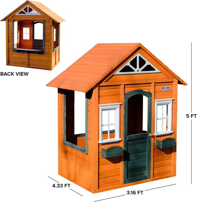 My First Wooden Playhouse: Working Door, Open Concept Design and Flower Pot Holders Constructed from Premium Wood (Pre-Cut and Stained)