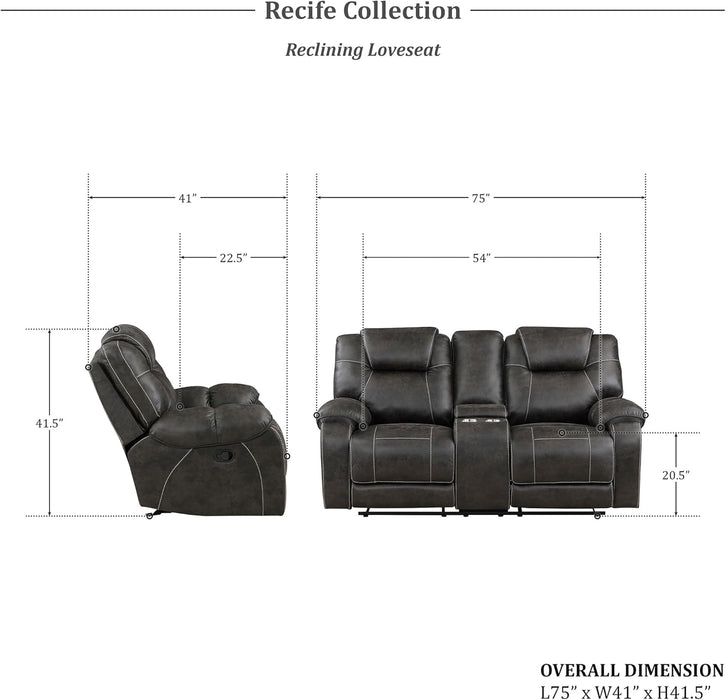 Recife 2-Piece Reclining Living Room Sofa Set, Chocolate