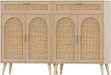 Rattan Storage Cabinet Set of 2, Buffet Sideboard with Storage, Coffee Bar with Drawer & Doors, Accent Floor Cabinet for Living Room, Dinning Room, Entryway, Natural