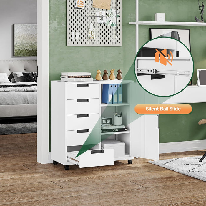White Five-Drawer Movable Storage Cabinet For Home