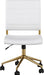 Ivy Armless Swivel Task Chair for Home Office in White Faux Leather with Polished Brass Frame