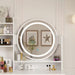 5-Drawers White Wood Makeup Vanity Set Dressing Desk W/ Stool, LED round Mirror and Storage Shelves 52X 31.5X 15.7 In.