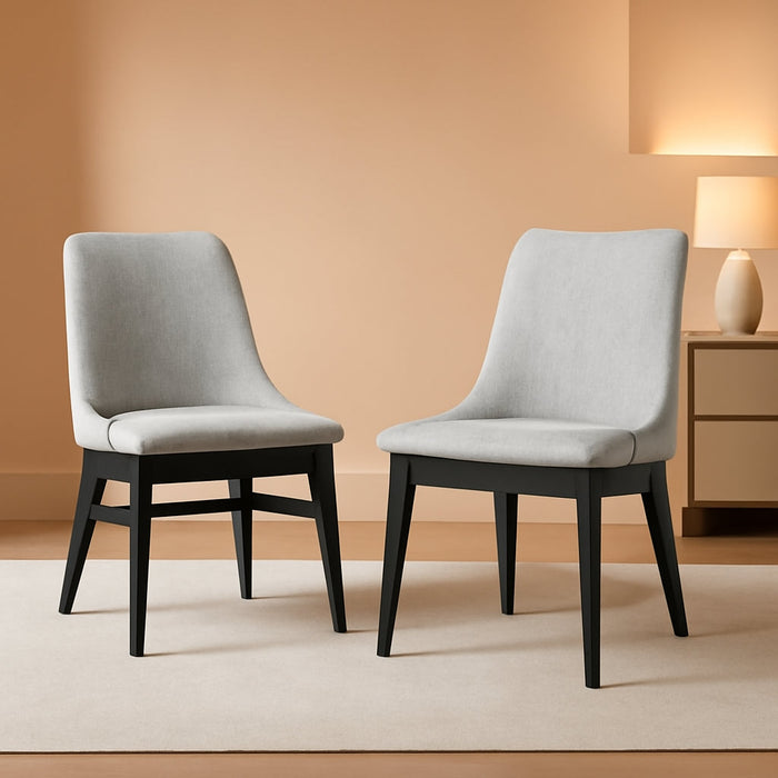 Azalea Fabric Wood Dining Side Chairs-Set of 2, 19" SH, Gray/Black