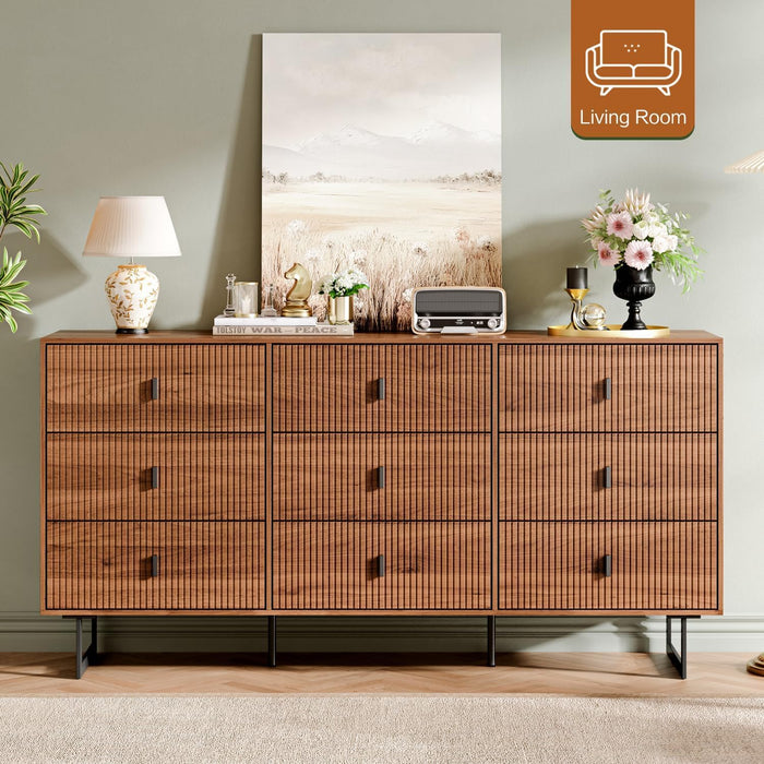 Walnut Nine Drawer Dresser Anti Tipping Reinforcement
