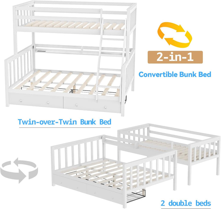 Twin Over Twin Bunk Bed With DetachableGuardrailSystem